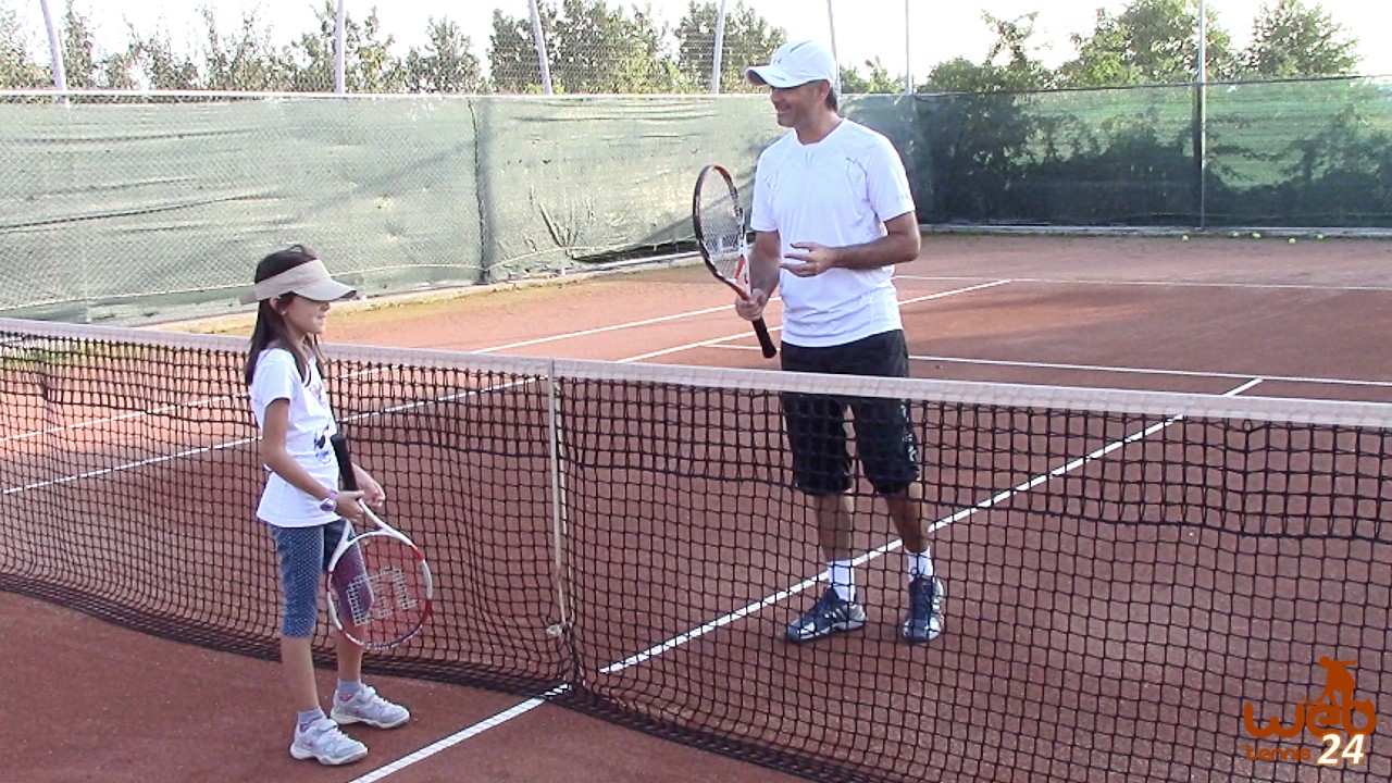coach teaching tennis lesson